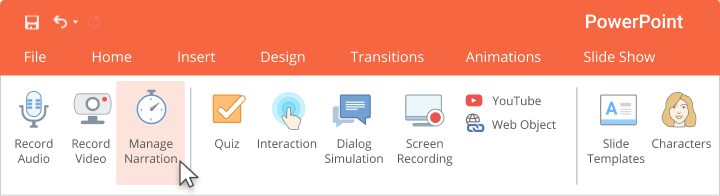 Where to find the Manage Narration icon Manage Narration Icon