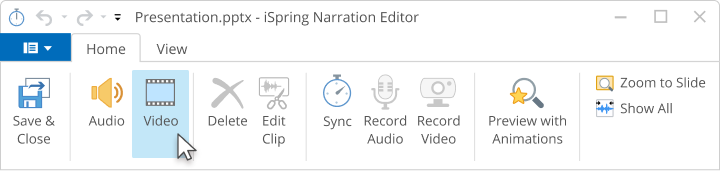 iSpring Narration Editor How to import a pre-recorded video