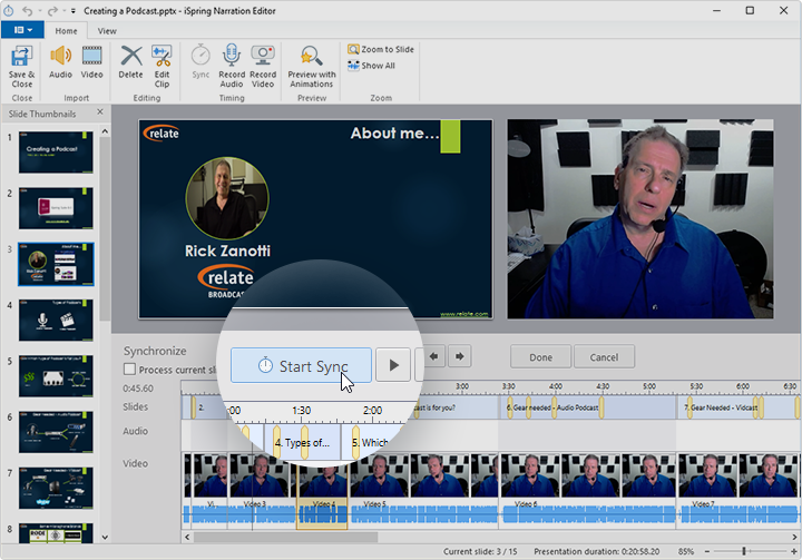 Video Sync Panel in iSpring Suite Sync Panel