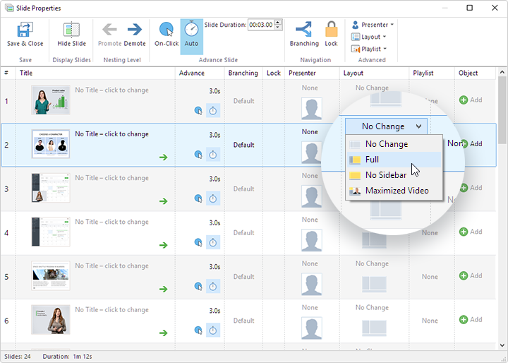 Changing slide layout in video lecture Customizing slide layout in iSpring