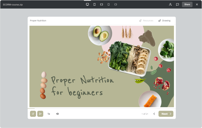 SCORM course in iSpring Page What a SCORM course looks like